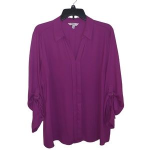 Croft & Barrow Purple Lightweight Adjustable Sleeve Blouse Size XXL
